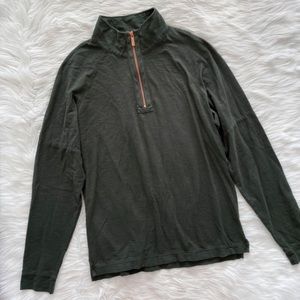 Goodman Brand Green Cotton Slim Fit Quarter Zip Pullover Shirt